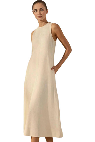 PayBuy Rochie midi de vară pentru femei, țesătură amestecată de in, țesătură ...