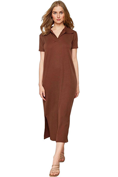 PayBuy Rochie tricotată de damă, lungime midi, guler polo, model Shift, desig...