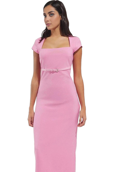 PayBuy Rochie midi de damă cu centură guler pătrat mâneci scurte țesătură țesătură Material durabil pentru afaceri și zilnic