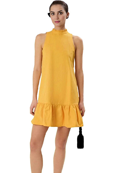 PayBuy Rochie mini țesută din poplin pentru femei Guler stand Decupaj casual ...