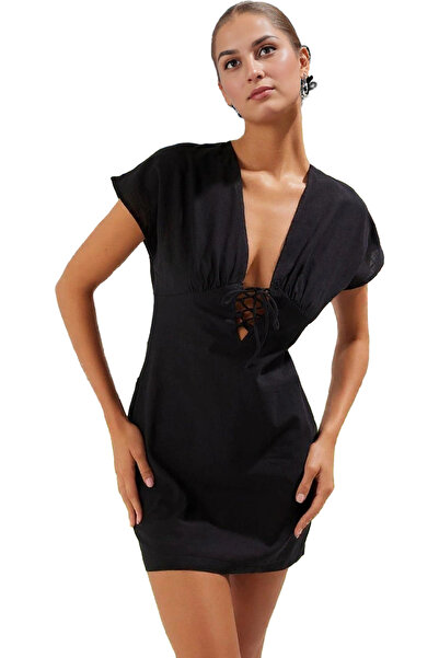 PayBuy Γυναικείο μίνι φόρεμα παραλίας με λαιμόκοψη V με κορδόνια βαμβακερό κα...