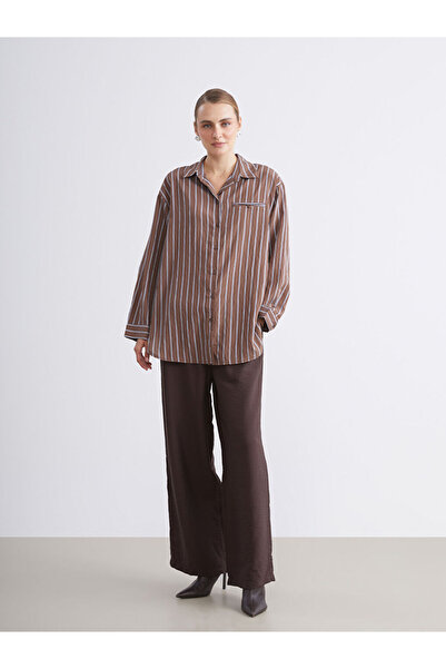 LC Waikiki Brown Wide Leg Women's Trousers with Elastic Waist