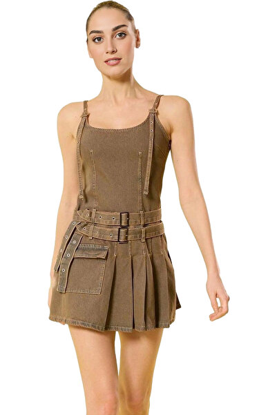 PayBuy Women Denim Pleated Mini Dress Pool Collar Cotton Summer Daily Weekend Durable Material