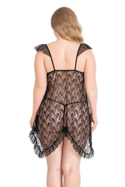 Bleu Petite Plus Size Flower Pattern Women's Tulle Nightgown Panty Set