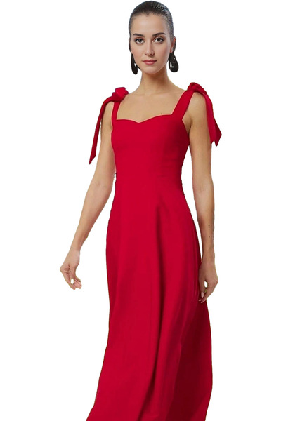 PayBuy فستان سهرة نسائي متوسط ​​الطول على شكل حرف A مع أشرطة برباط من قماش Za...