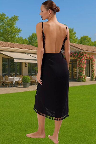 PayBuy Kadın Maxi Elbise Püsküllü Şık Plaj Elbisesi Yazlık Rahat Tasarım Viskoz Dayanıklı Malzeme