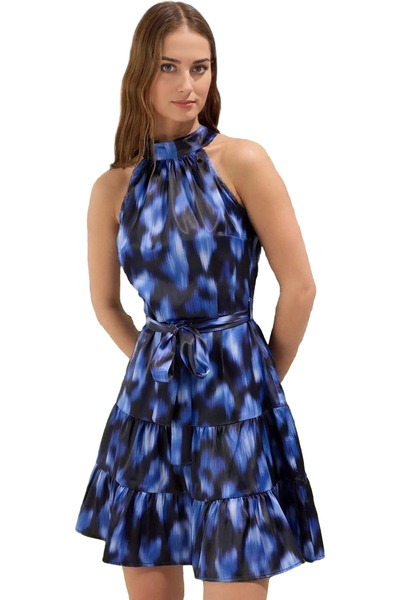 PayBuy Kadın Çiçek Desenli Mini Saten Elbise Halter Yaka Yazlık Günlük Yaz Ay...