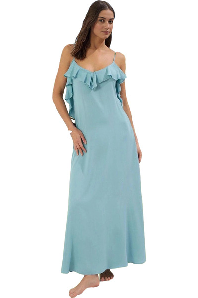 PayBuy Γυναικείο μάξι ιξώδες υφαντό φόρεμα παραλίας με βολάν με λαιμόκοψη V γ...