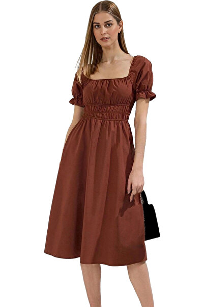 PayBuy Rochie plisată de damă, lungime midi, guler pătrat, mânecă scurtă, oca...