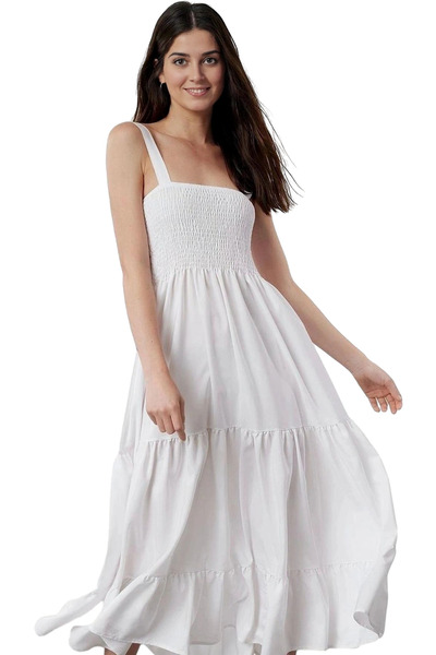 PayBuy Γυναικείο μάξι φόρεμα Terrycotton ύφασμα τετράγωνο γιακά Καλοκαιρινό κ...