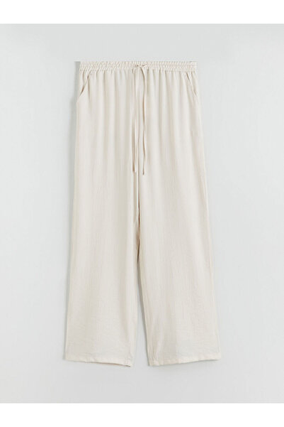 LC Waikiki Beige Elastic Waist Textured Wide Leg Women's Trousers