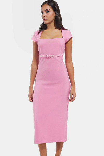 PayBuy Rochie midi de damă cu centură guler pătrat mâneci scurte țesătură țesătură Material durabil pentru afaceri și zilnic