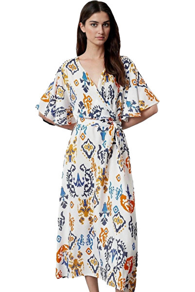 PayBuy Γυναικείο φόρεμα A Line Midi με έθνικ σχέδιο με διπλό στήθος V λαιμόκο...