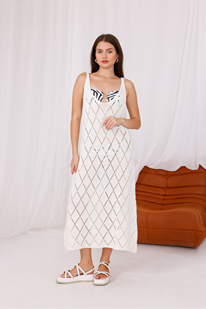DEHA textile Ekru Straped Summer Knitwear Dress