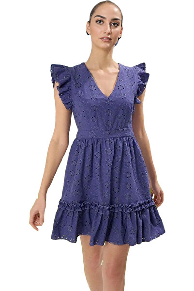 PayBuy Mini rochie brodată țesută pentru femei, cu decolteu în V, model skate...