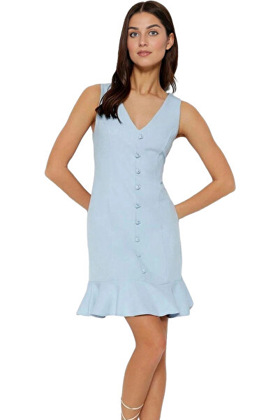 PayBuy Дамска мини рокля с А-силует от финикен плат с V-образно деколте и коп...