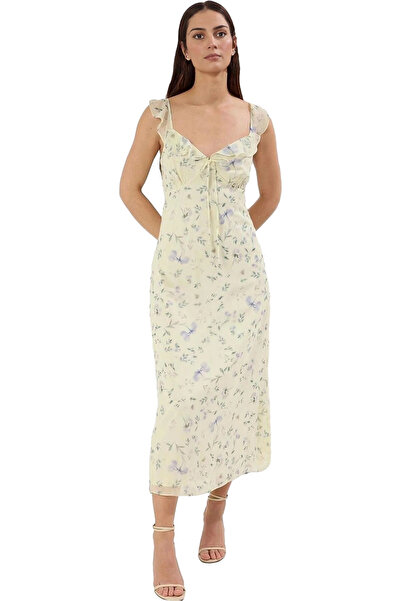 PayBuy Γυναικείο Floral A Line Midi Φόρεμα με λαιμόκοψη V με βολάν Λεπτομέρει...