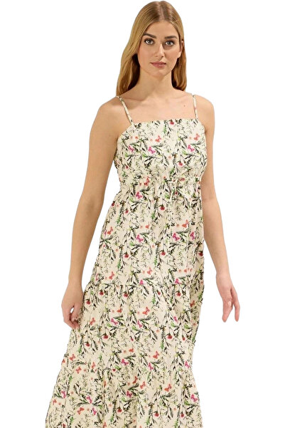 PayBuy فستان نسائي متوسط ​​الطول مزين بالزهور من قماش البوبلين القطني، نمط كا...