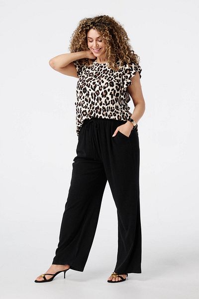 Stil Diva Plus Size Crew Neck Printed Ruffle Sleeve Blouse E26414