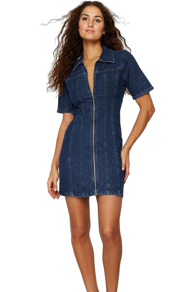 PayBuy Γυναικείο τζιν μίνι φόρεμα με φερμουάρ Bodycon Μορφή Casual καθημερινό...