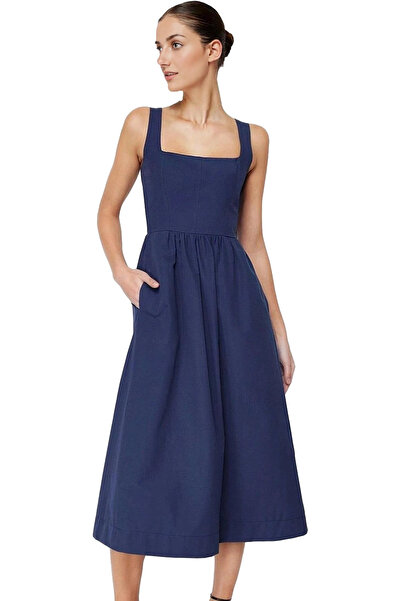 PayBuy فستان نسائي من قماش البوبلين بدون أكمام متوسط ​​الطول، نمط صيفي كاجوال...