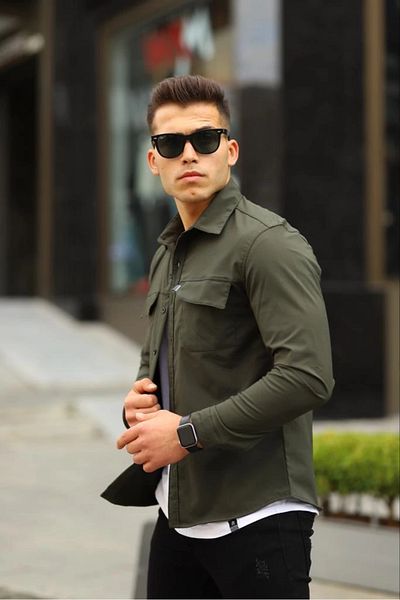 daniel milano Men's Tactical Fabric Parachute Khaki Shirt