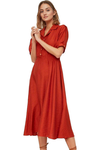 PayBuy Rochie midi în linie A pentru femei, guler cămașă, amestecat viscoz, c...