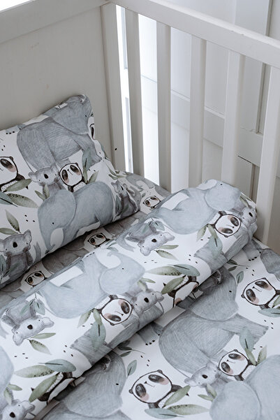 NOU طقم غطاء لحاف سرير بارك مع ملاءات عضوية على شكل حيوانات (80X120 - 35x45 - 70x110) -Forest Gang