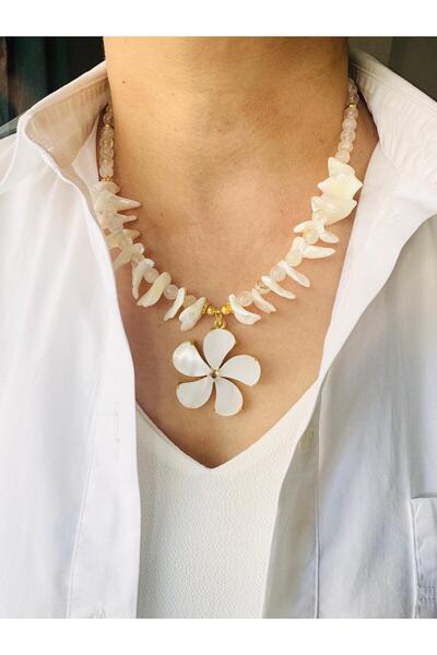 DEVİ fashion Natural Stone Flower Pendant 48 cm