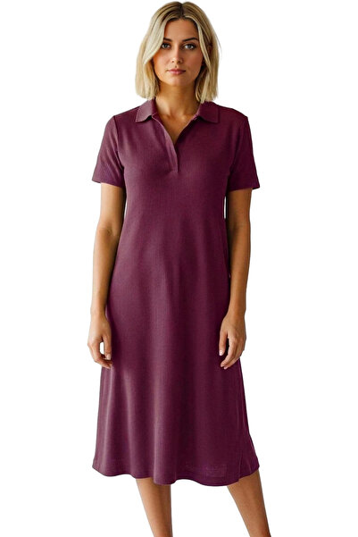 PayBuy Rochie midi tricotată cu mânecă scurtă pentru femei, cu guler polo, oc...