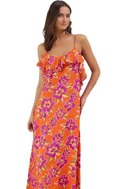 PayBuy Γυναικείο μάξι ιξώδες υφαντό φόρεμα παραλίας με βολάν με λαιμόκοψη V γ...