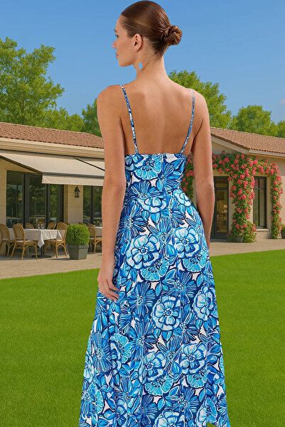 PayBuy Kadın Maxi Elbise Çiçek Desenli V Yaka Kolsuz Viskoz Yazlık Plaj Elbisesi Günlük Kombinler