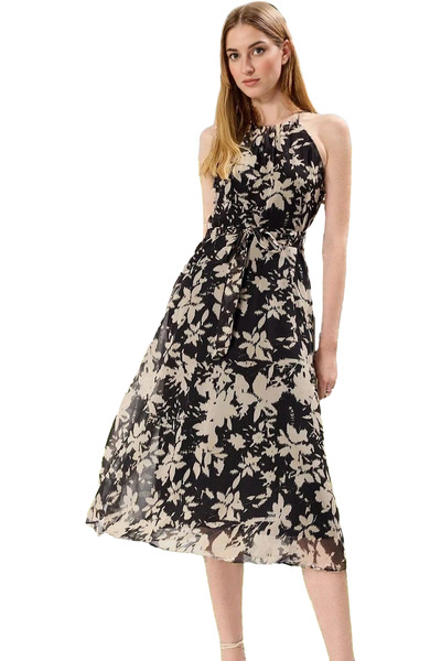 PayBuy فستان نسائي متوسط ​​الطول على شكل حرف A منقوش بالزهور من قماش الشيفون ...