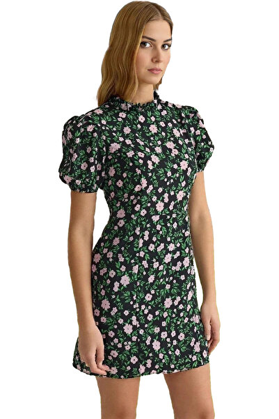 PayBuy Rochie mini florală în formă de A pentru femei, cu mâneci balon, guler...