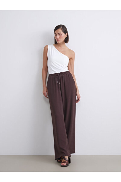 LC Waikiki Lcw Vision Brown Women's Wide Leg Pants with Elastic Waist