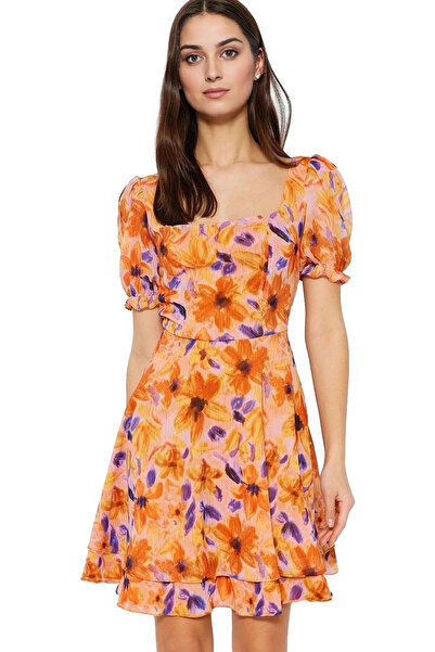 PayBuy Mini rochie din șifon pentru femei, mâneci balon, guler pătrat, căptuș...