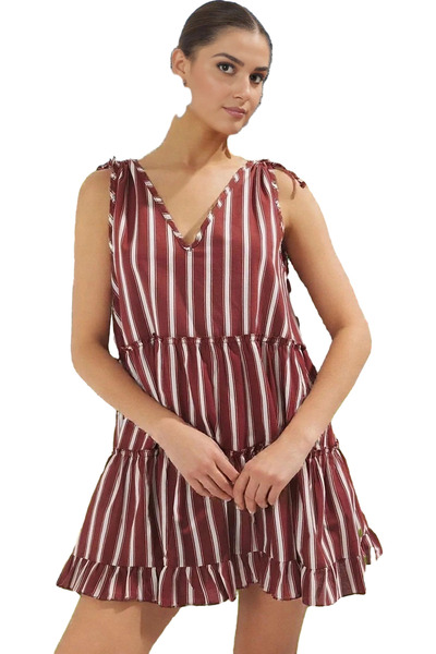 PayBuy Γυναικείο ριγέ μίνι φόρεμα με λαιμόκοψη V με φαρδιά εφαρμογή βαμβακερό...