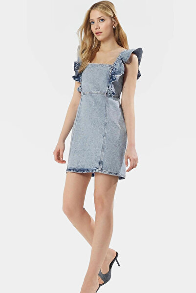 PayBuy Women's Denim Mini Dress Square Collar Gathered Sleeve Cotton Summer Casual Summer Indispensable