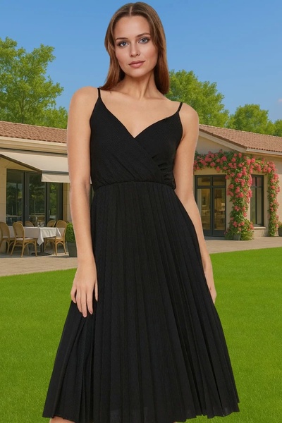 PayBuy Women's Pleated Midi Dress Floral Print V Neck Thin Strap Summer Casual Summer Essential