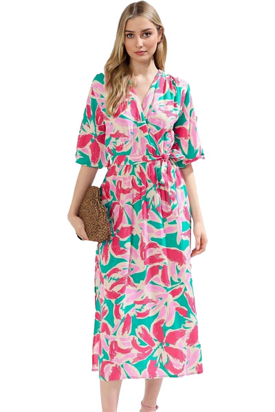 PayBuy Γυναικείο μάξι φόρεμα με λουλουδάτο σχέδιο σε γραμμή Α με διπλό γιακά ...