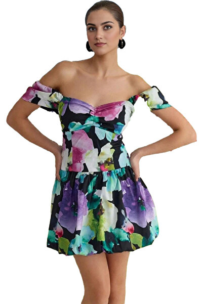 PayBuy فستان نسائي قصير مزين بالزهور من قماش البوبلين لا غنى عنه في الصيف للح...