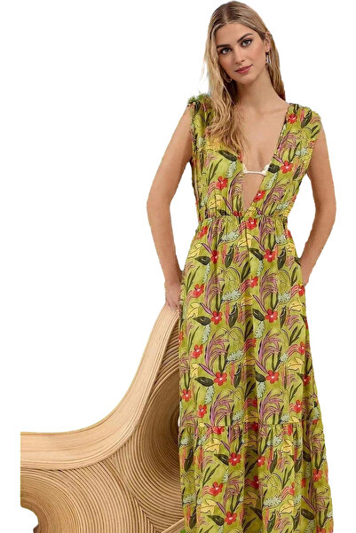 PayBuy Γυναικείο μάξι φόρεμα με λουλουδάτο σχέδιο με λαιμόκοψη V με λεπτομέρε...