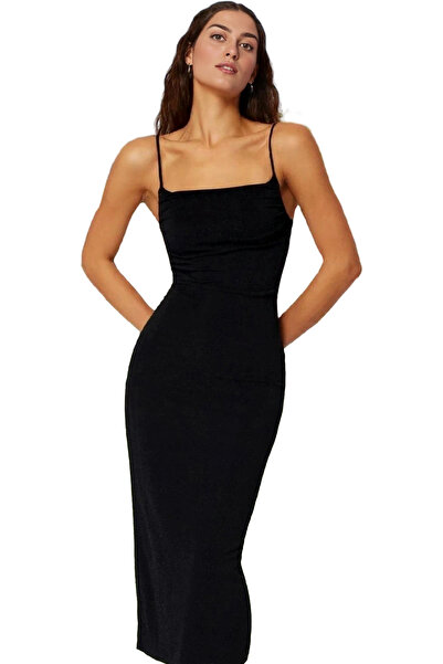 PayBuy فستان نسائي متوسط ​​الطول محبوك لامع يلتف على الجسم وياقة ديجاجي تصميم...