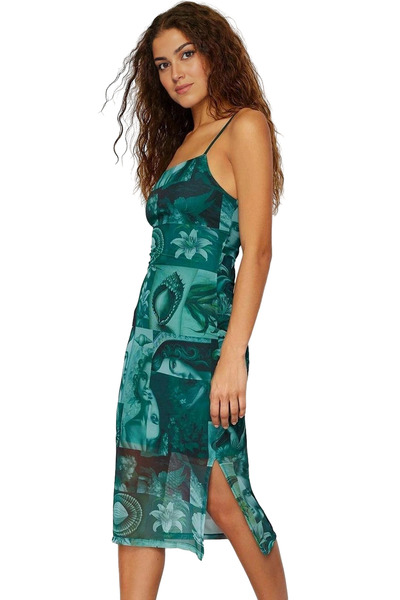 PayBuy Γυναικείο πλεκτό φόρεμα από τούλι με στάμπα μεσαίου μήκους, ελαστικό τ...