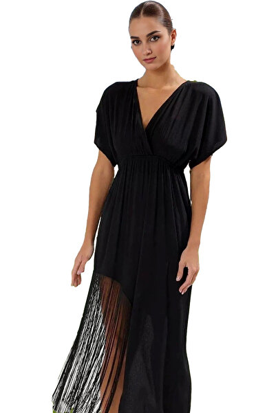 PayBuy Kadın Midi Elbise Püsküllü Detay Bisiklet Yaka Skater Yazlık Günlük Ya...