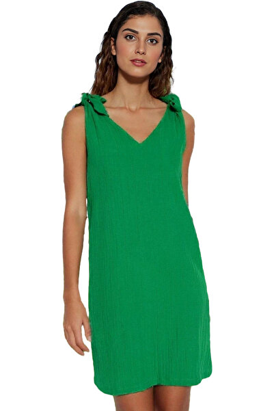 PayBuy Γυναικείο μίνι φόρεμα με κορδόνια ώμου Λεπτομερή τσαλακωμένο υφαντό άν...