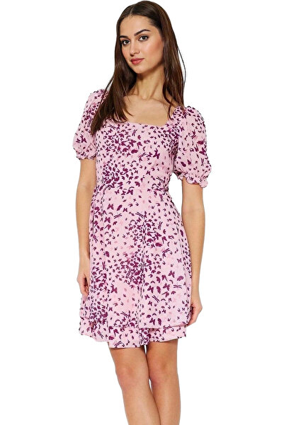 PayBuy فستان شيفون قصير نسائي بأكمام بالون وياقة مربعة صيفية منسوجة مبطنة لا ...