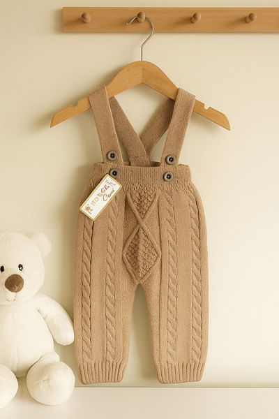 Nimini Kids Knitted Diamond Patterned Unisex Baby Salopet with Adjustable Strap (0-2 Years)