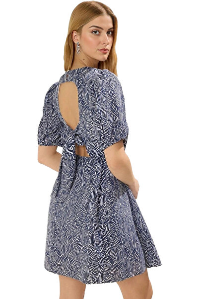 PayBuy فستان نسائي قصير منقوش بالزهور وياقة دائرية وأكمام قصيرة صيفي كاجوال م...