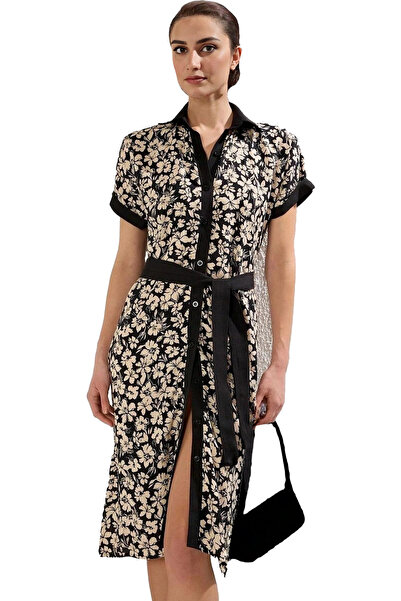 PayBuy Rochie cămașă midi cu model floral pentru femei Țesătură vâscoasă Casu...